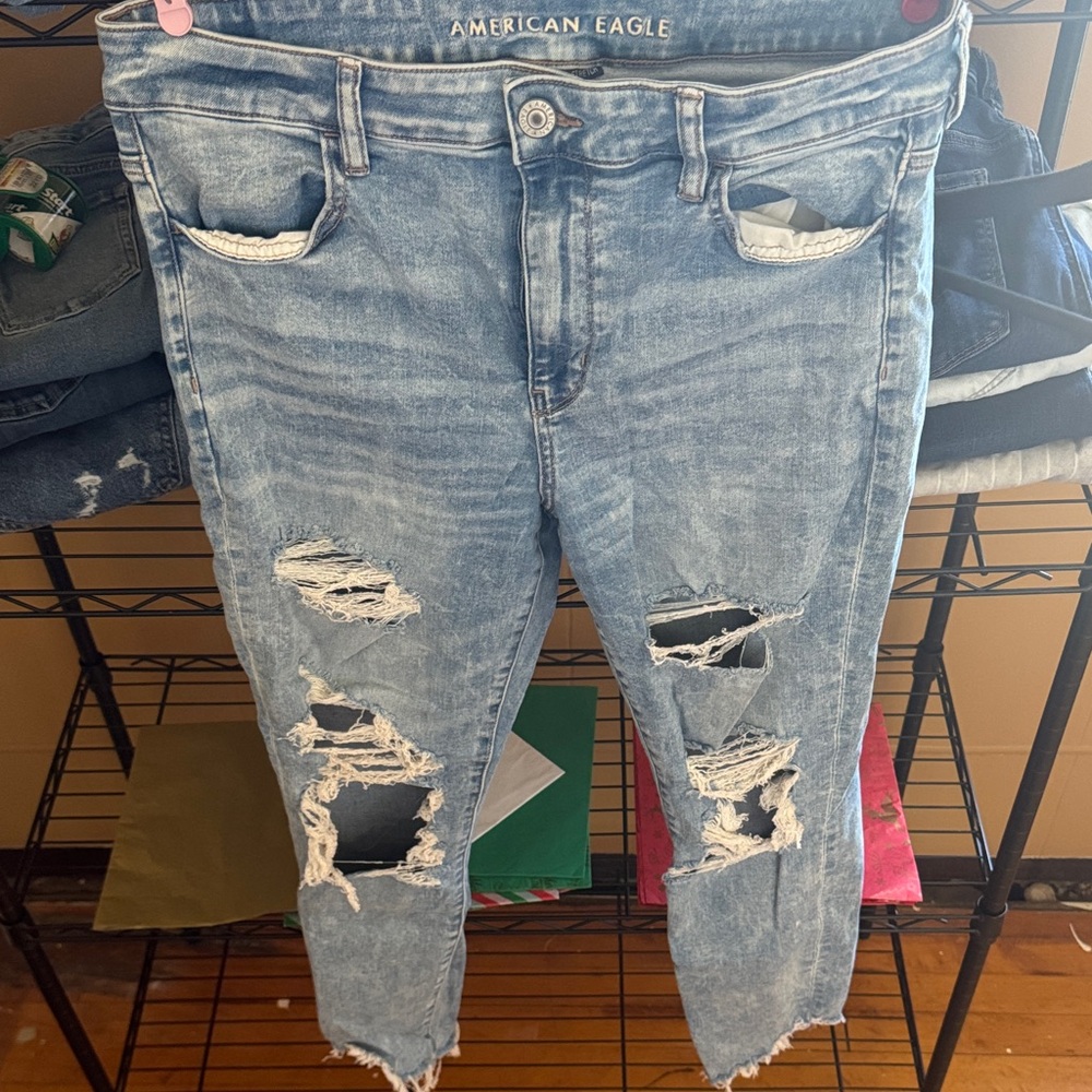 American Eagle Outfitters Women's Ripped Light Blue Jeans